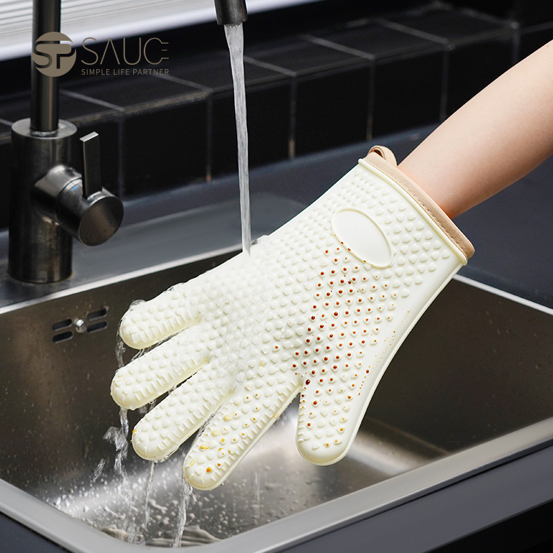 (2개) 열 절연 장갑 안티 스케일 실리콘 주방 미끄럼 방지 열 절연 오븐 기선 베이킹 고온 저항하는 두꺼운 마이크로파 장갑