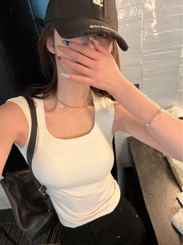 辣妹风螺纹背心女士夏季新款南油设计感新款U领无袖打底女装上衣|undefined