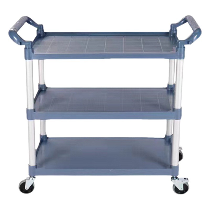 Thickened Large Plastic Food Delivery Cart with Round and Triangular Tubes, Three-Layer Hand-Pushed Food Delivery and Serving Tool for Hotel and Restaurant