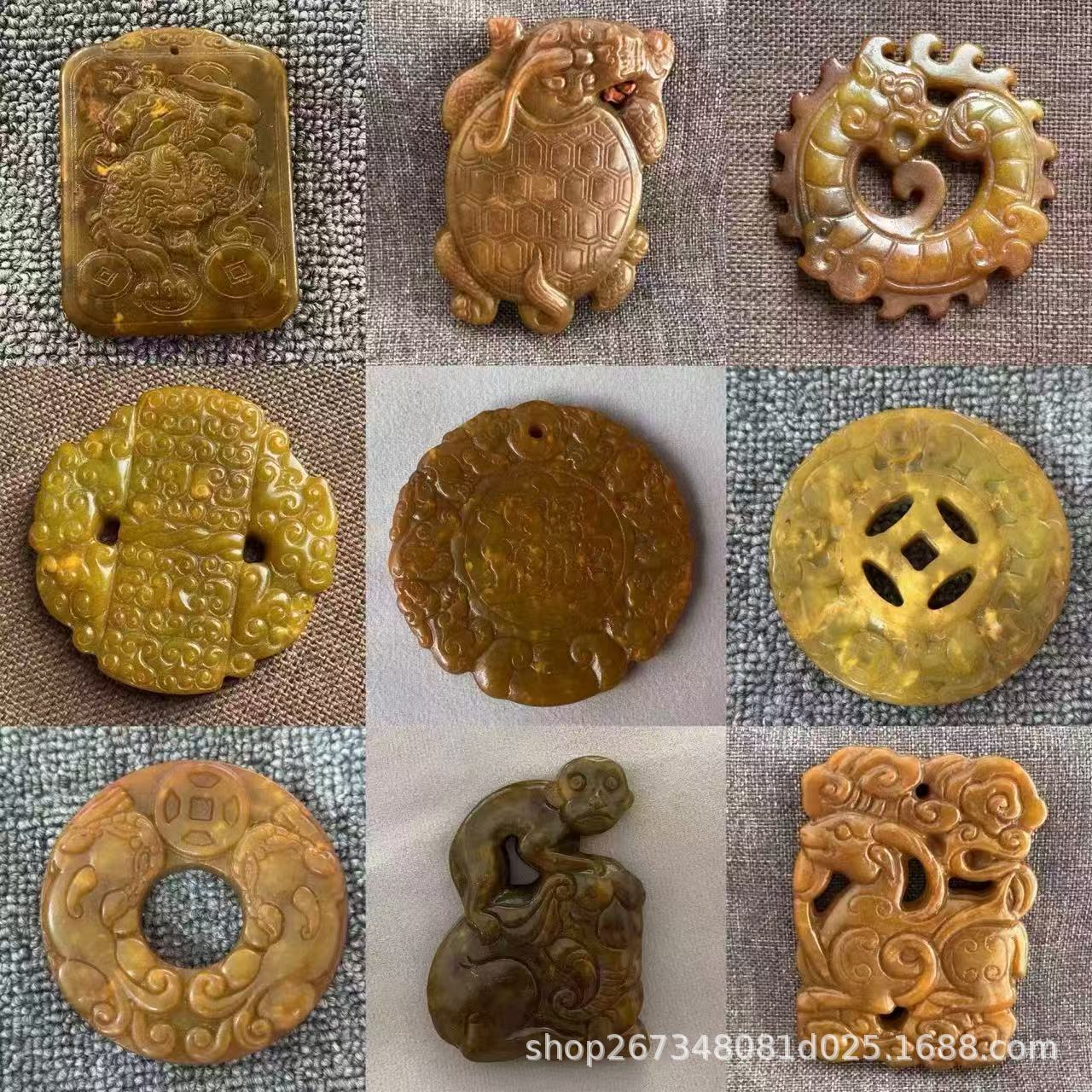 高古玉古玩龙龟玉器古董老岫玉做旧包浆玉石旧货老玉挂件把件飞龙