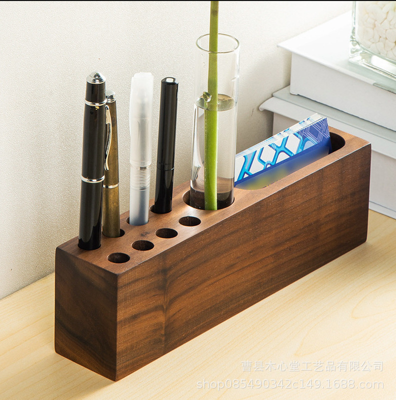 木製の小さな新鮮なペンホルダー、クリエイティブな多機能ペンホルダー、ホームオフィスのデスクトップ装飾品、ペンインサート、名刺ボックス|undefined