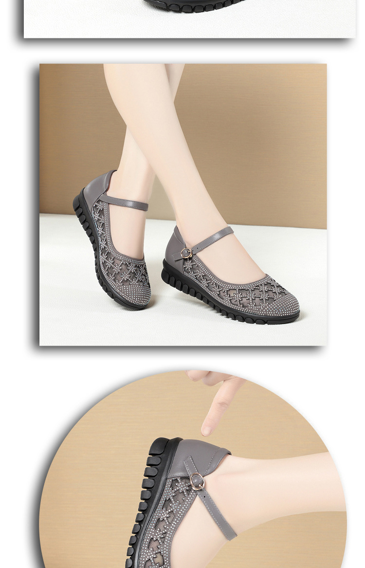 Sandal bít mũi nữ vải lưới da thật đế mềm thoáng khí — Màu be chi tiết 13
