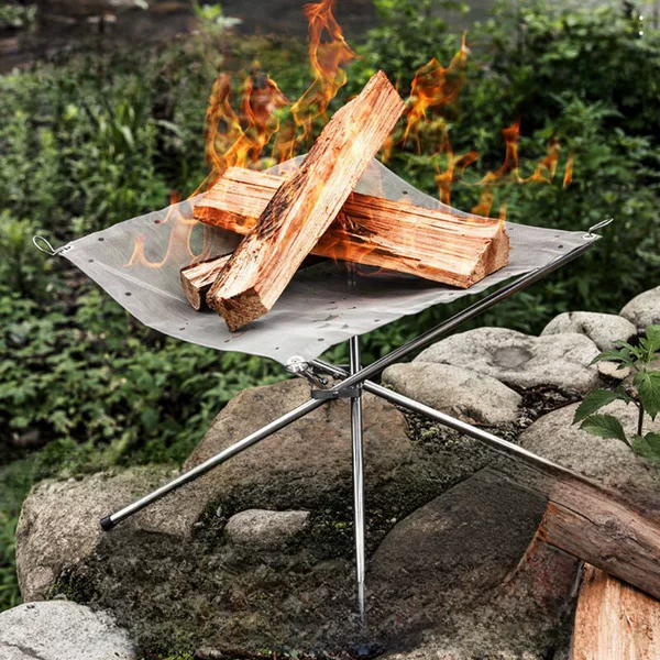 Outdoor bonfire stainless steel burning rack portable folding firewood bracket camping barbecue net rack raw carbon heating stove