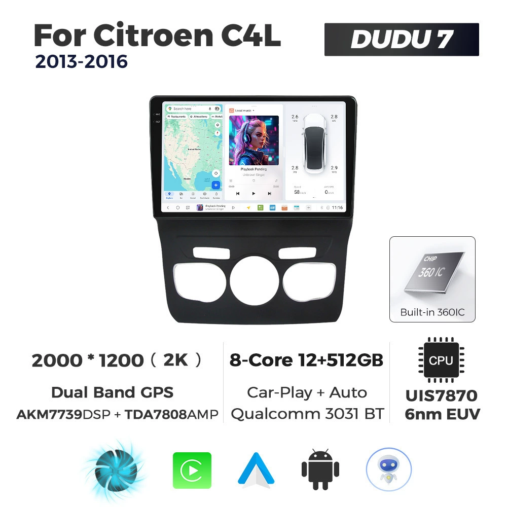 DUDUAUTO is suitable for Citroen C4L 13-16 Android large screen central control car navigation Bluetooth Carplay