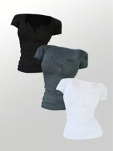 Q 93041 Buttoned Short Sleeve T-Shirt ����T�� �羳ŷ��