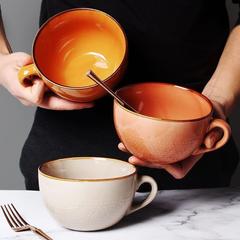 朝食カップ微瑕電子レンジ陶磁器カップ家庭用大容量ボウル蓋付きオート麦大工場一件万百