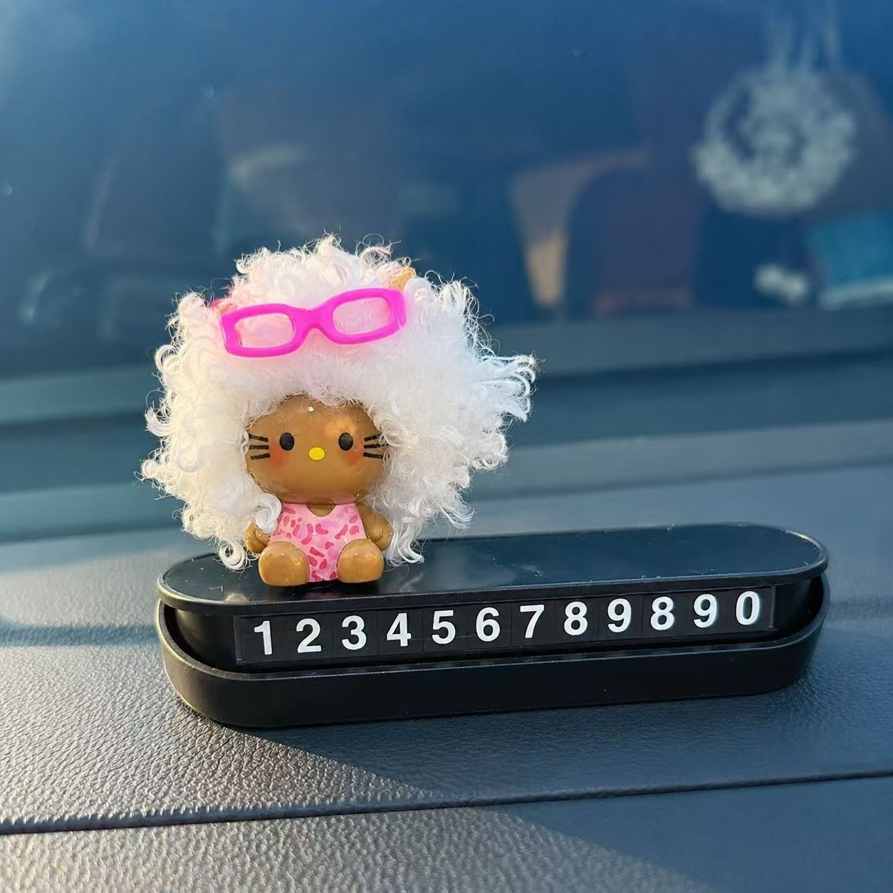 Hello Kitty fan-made black Kitty with afro curly hair cute temporary parking number plate car interior accessory