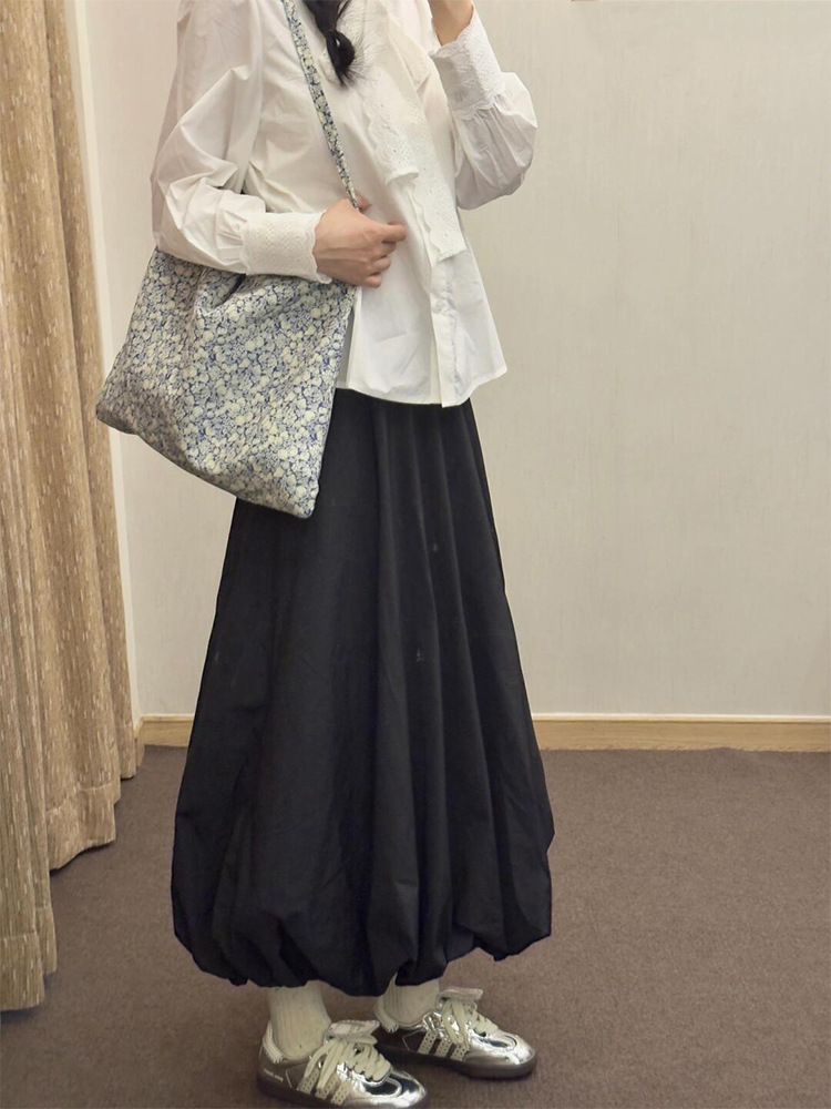 日系黑色花苞裙大码胖半身裙女2025新款梨型身材遮胯字蓬蓬裙