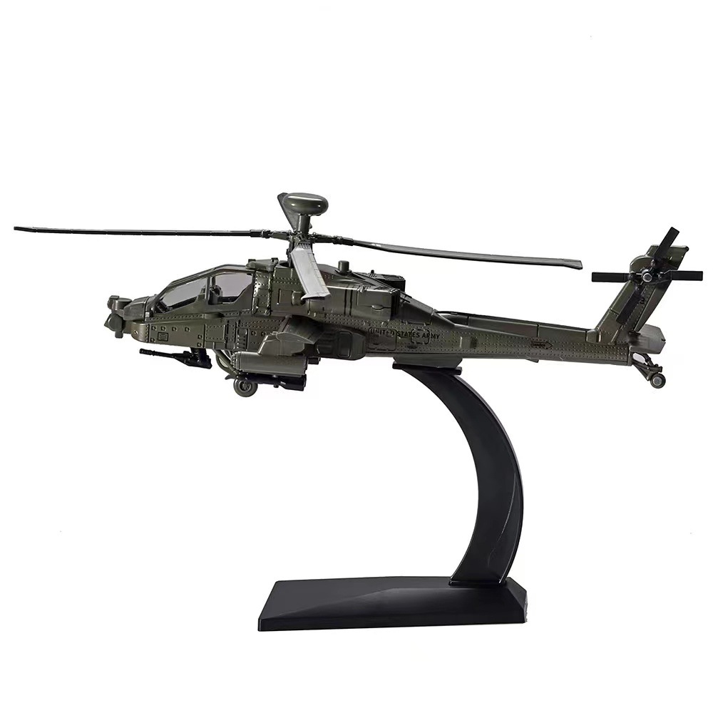 Helicóptero armado Apache de Huayi, modelo de juguete militar de aleación para niños con sonido y luz, adorno coleccionable, genial con sonido y luz.