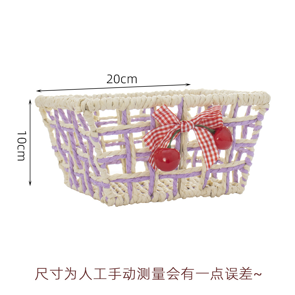 Ins風手作り紙ひも編みかご多機能間食雑物整理かご透かし化粧品デスクトップ収納ケース
