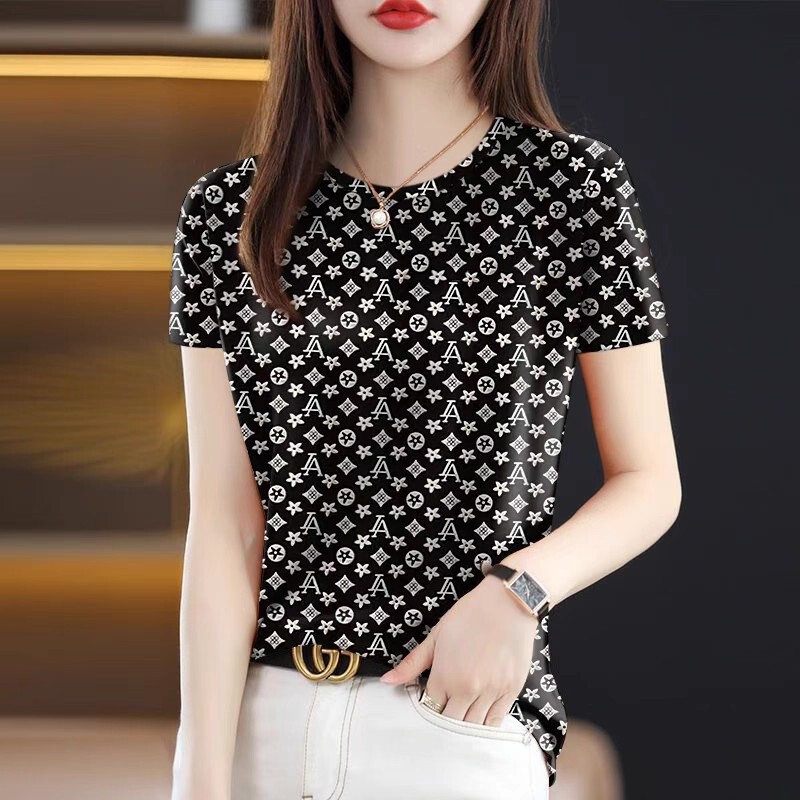 Big Sale Clearance~Summer New Round Neck Mother's Top Short-Sleeved Fashionable Printed Loose Versatile T-Shirt for Women