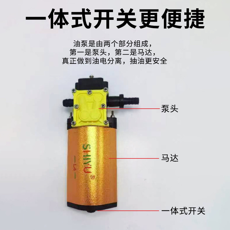 Electric fuel pump for car fuel tanks, with a hose for easy fuel transfer, a self-priming pump for gasoline and diesel, and a 12V high-flow water pump