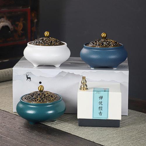 Ceramic incense burner spray glazed stoneware incense burner household air purifying small sandalwood incense burner manufacturer cross-border delivery color box