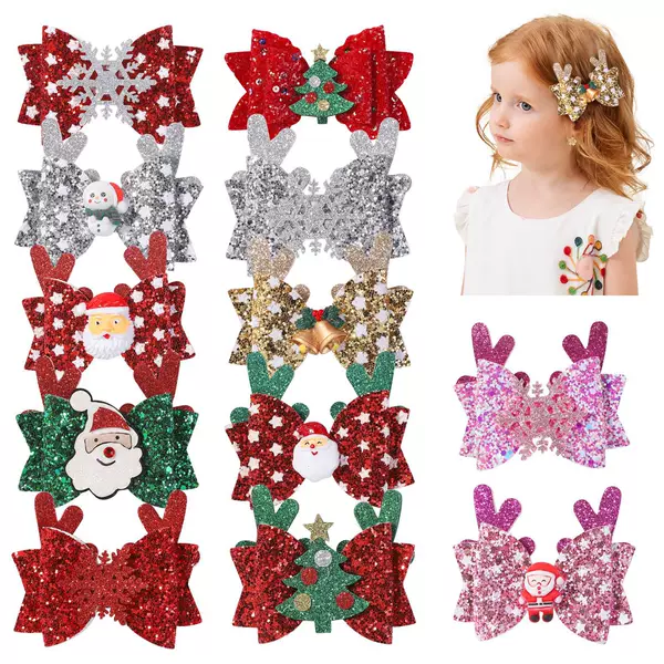Cross Border Christmas Hairpin Children's Party Bow Greta Green Onion Powder Big Antler Headwear Hairpin Hair Accessories 4765