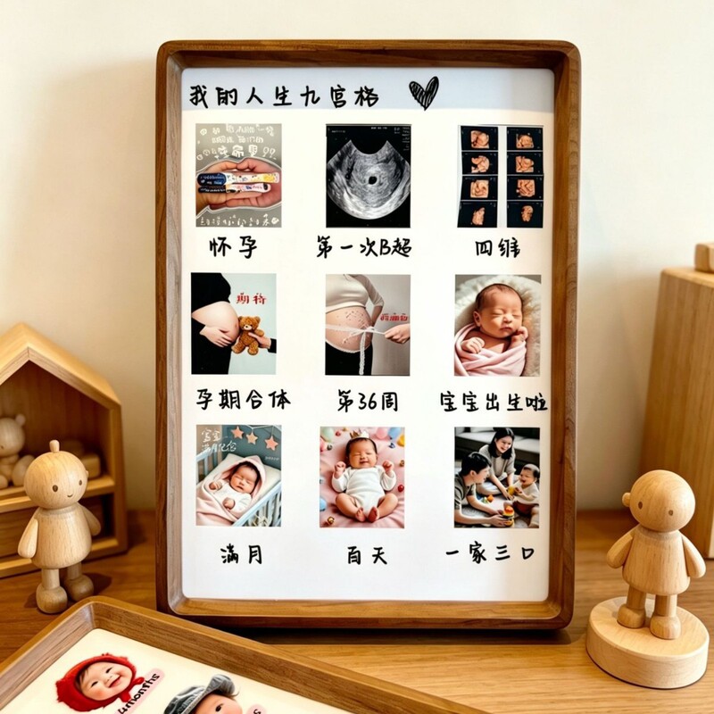 DIY Solid Wood Photo Frame, My Life Grid Frame, Custom High-End Creative Gift, Walnut Wood Display Stand, Photo Printing
