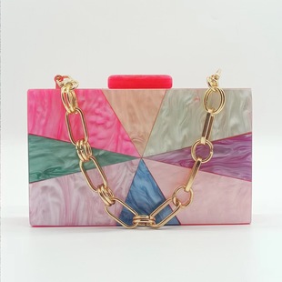 2022 Summer Cross-border Direct Selling Dinner Bag Retro European and American Splicing Bag Trendy Acrylic Shoulder Chain Bag for Women