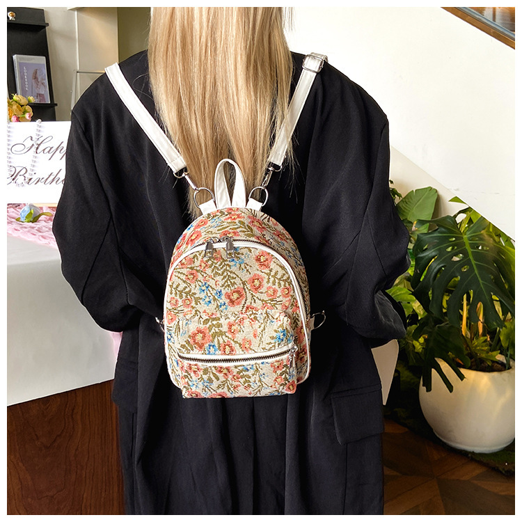 Women's Backpack Backpack Women's Pu Leather Flower Streetwear Sewing Thread Oval Zipper Functional Backpack