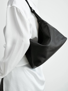Capacious leather minimalistic one-shoulder bag, black shoulder bag, cowhide, genuine leather