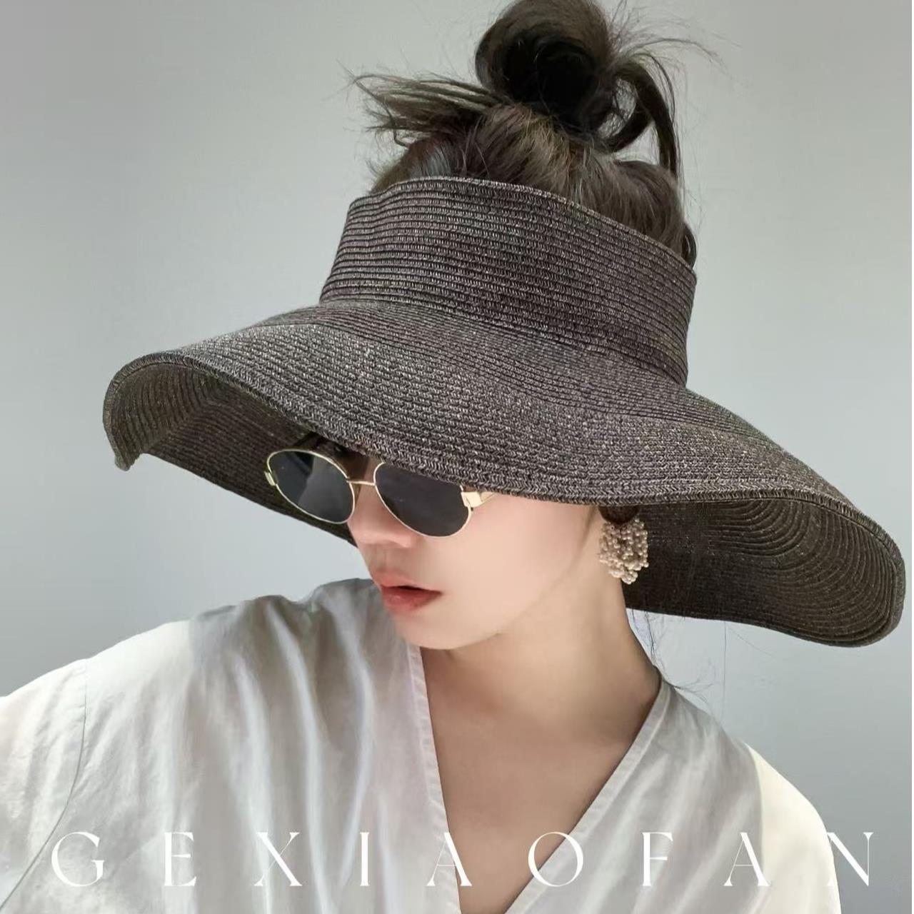 Wide-brimmed Hepburn Style Straw Hat For Summer Sun Protection_voghion.com