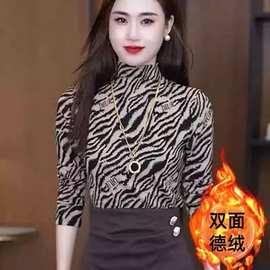 妈妈装秋季新款双面德绒半高领打底衫女秋冬时尚洋气保暖上衣T恤