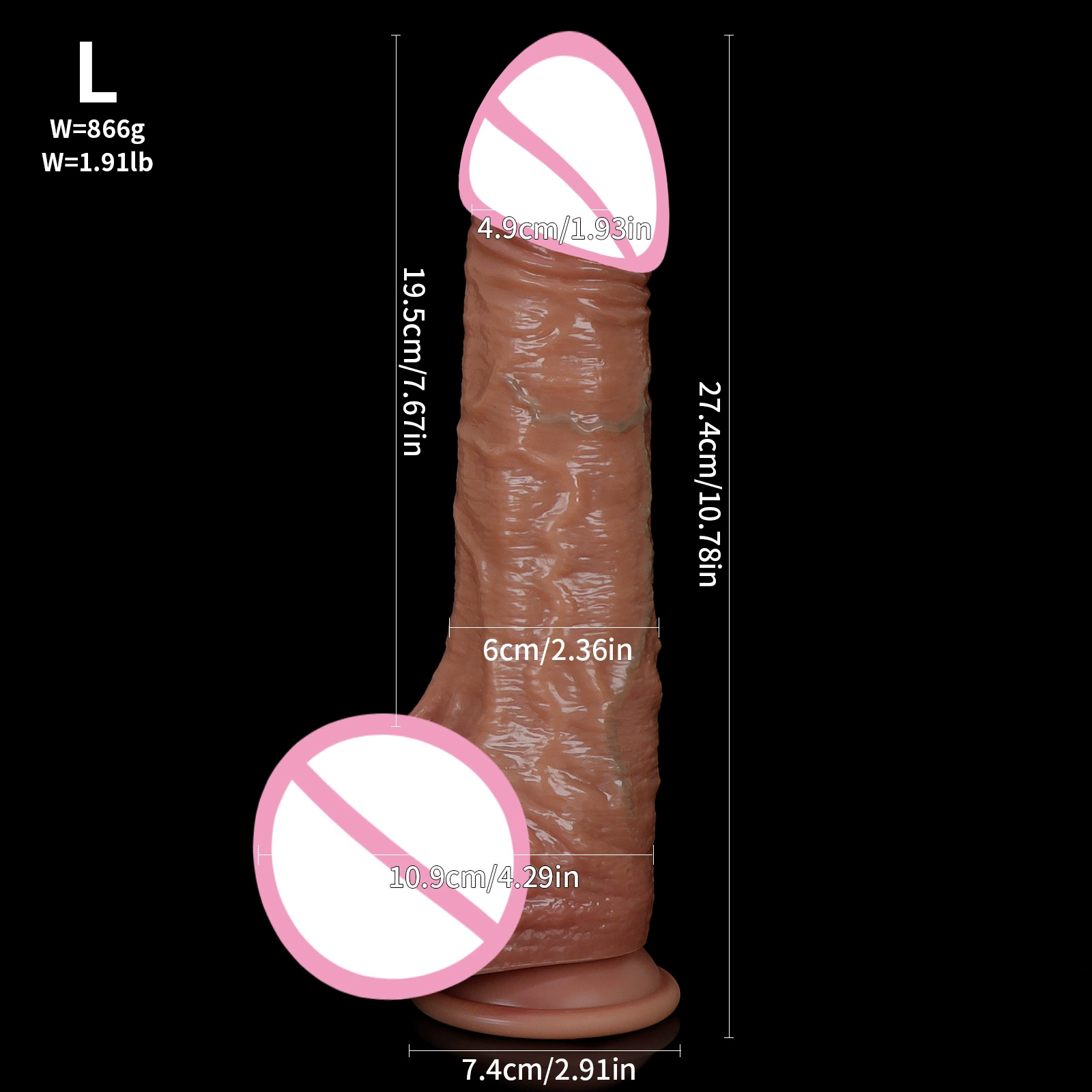 Реалистичный мягкий силиконовый dildo, ручной режим (Мышечный S/M/L), двухслойный силикон, присоска