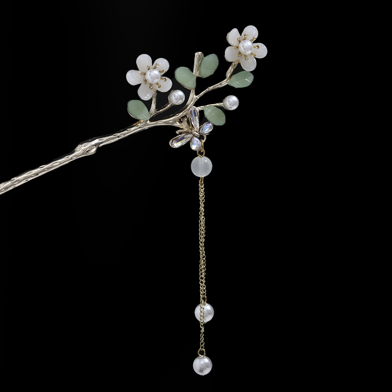 Rosa azul y blanco rhinestone flor horquilla mujeres de alto grado paso sacudida borla rizador de pelo horquilla estilo antiguo hanfu accesorios para el cabello otoño