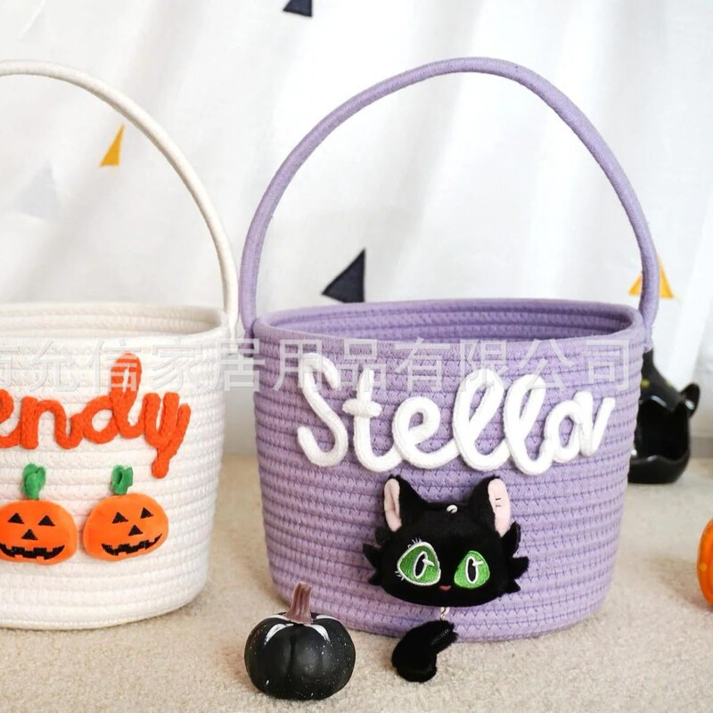 Esty のベストセラー DIY ハロウィン ポータブル キャンディ コットン ロープ バッグ デスクトップ多機能収納 ブルー|undefined