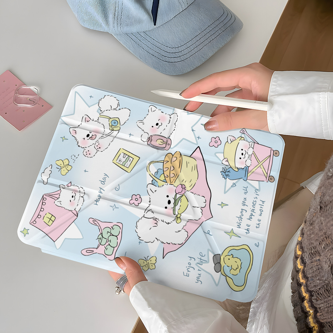 Camping Samoyed Apple Ipadpro 11inch Air6 Protective Case Mini Tablet 10/9/8 Generation A16 Protective Case