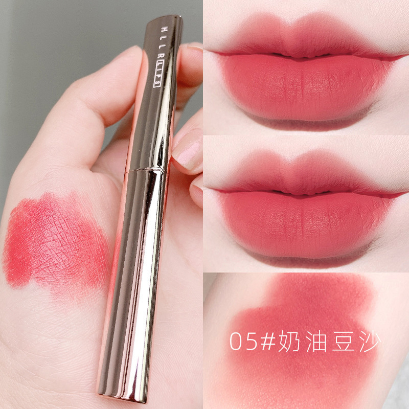 Helen Beauty White Light Luxury Small Gold Strip Thin Tube Lipstick Niche Thin Heel Not Easy to Stick Cup Not Falling Lipstick Lipstick