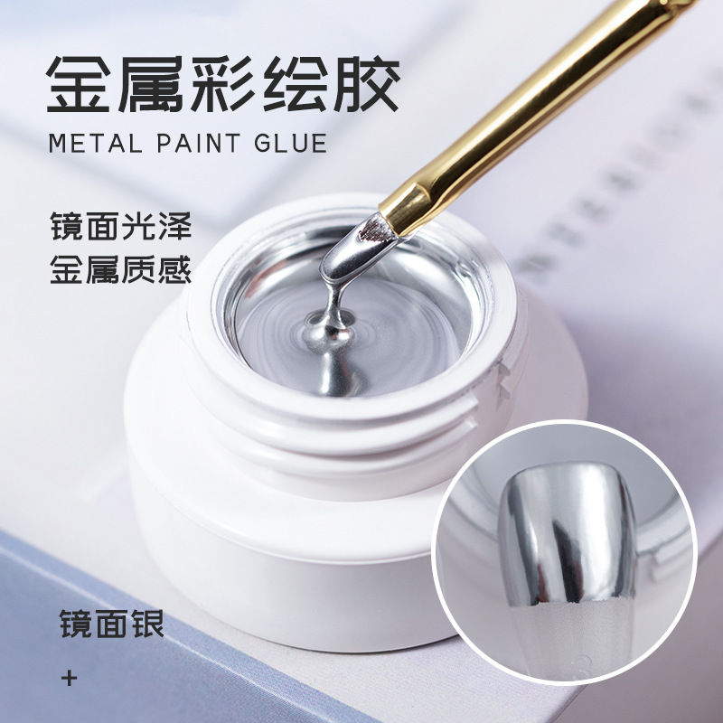 Mirror Metal Painted Glue Gold silver Black and White Caution Line Drawing Line Relief Painting Flower French Phototherapy Glue Japanese Style Canned