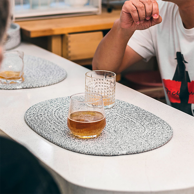 코튼 로프 짠 장소 매트 소스 공장 흡수성 단열 매트 40*30cm 타원형 코스터 크로스 테두리 매트