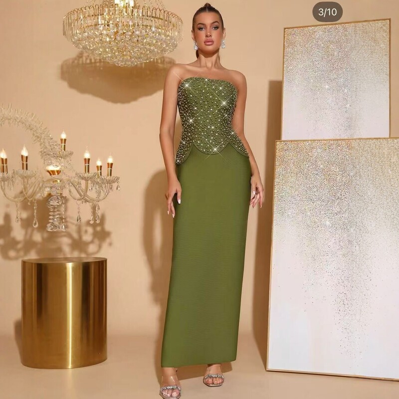 European and American Style Cross-Border New Sexy Strapless Luxurious Diamond-Embellished Slim-Fit Bandage Two-Piece Dress Evening Gown European and American Style Cross-Border New Sexy Strapless Luxurious Diamond-Embellished Slim-Fit Bandage Two-Piece Dress Evening Gown