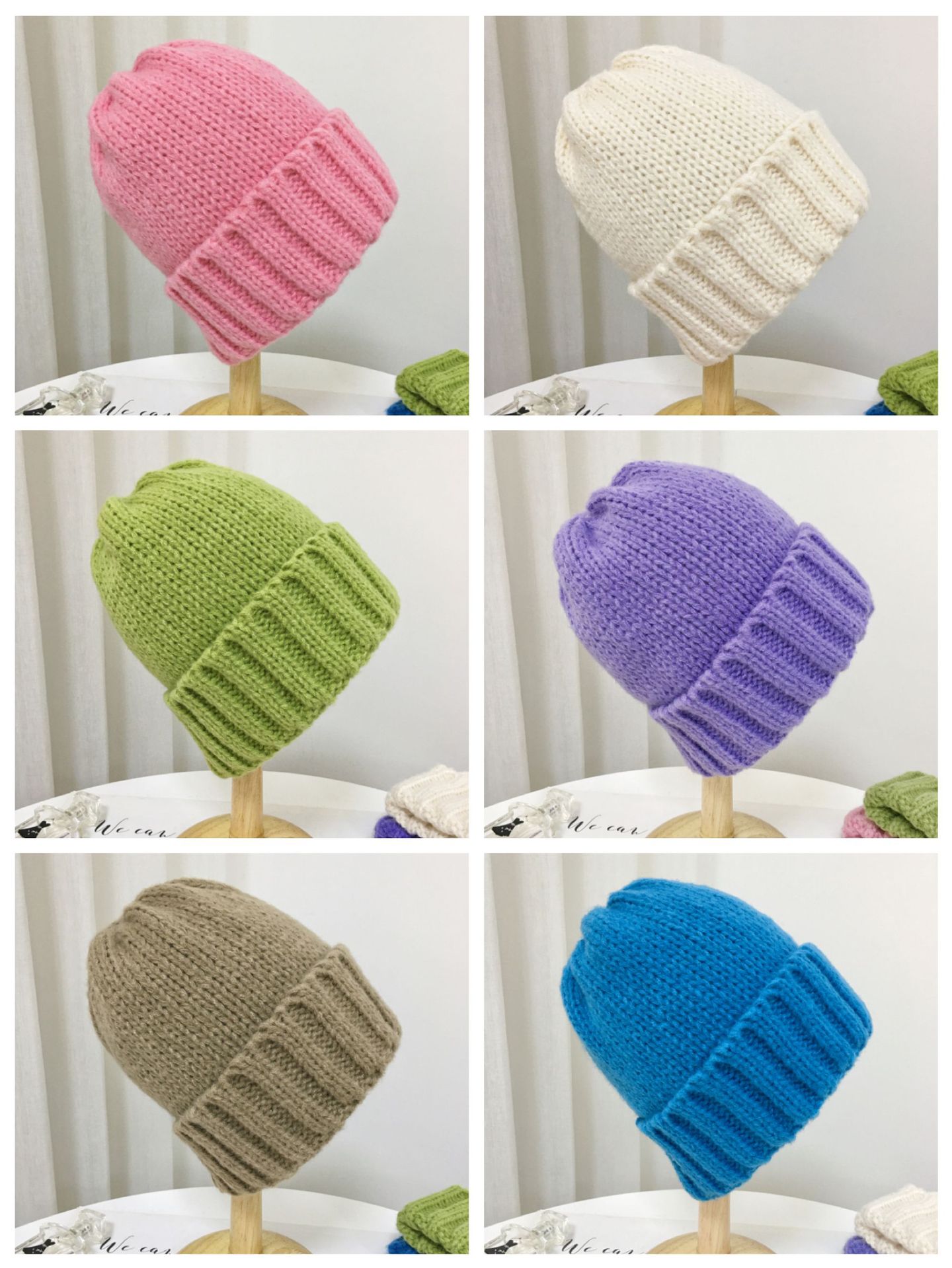 大头围宽松卷边毛线帽