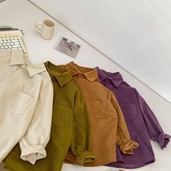 Children's shirts 2024 spring boys and girls Korean style solid color corduroy shirts children's loose shirts