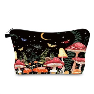 Cross-border New Color Mushroom Printed Pattern Women's Cosmetic Bag Portable Travel Storage Wash Bag