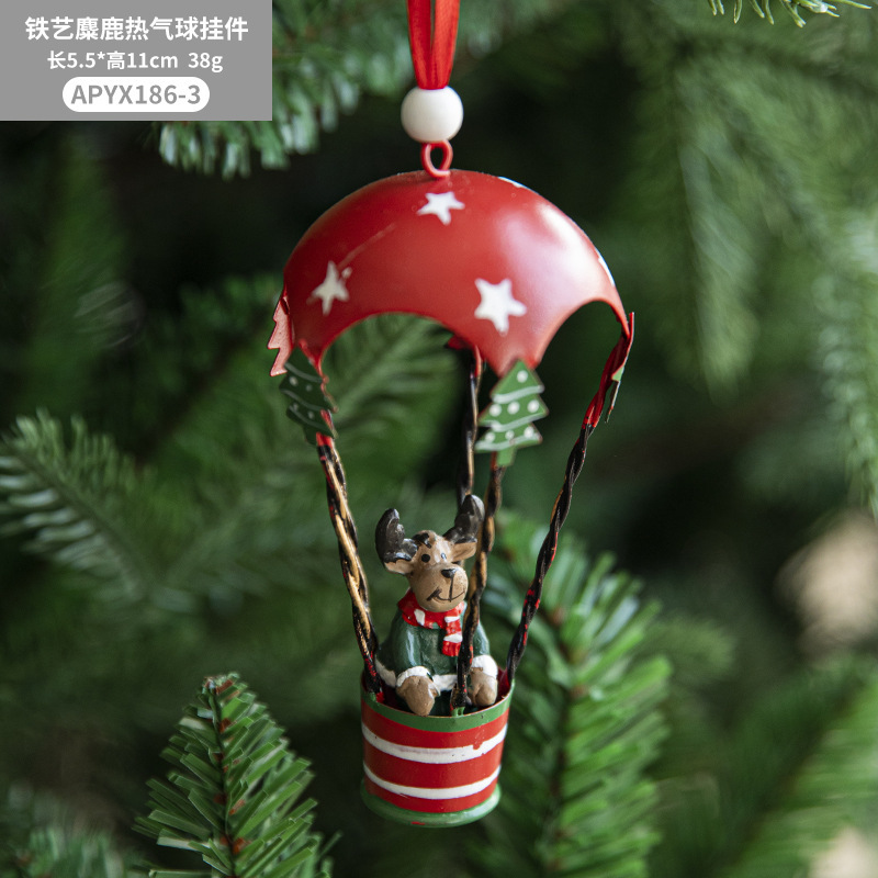 Transfronterizo nuevo hierro pintado de Navidad globo de aire caliente árbol de Navidad alce muñeco de nieve Santa Claus decoración pequeño colgante