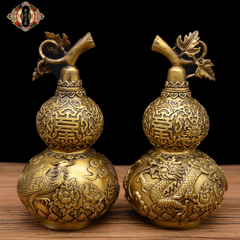 宏達 批發龍鳳呈祥 銅葫蘆 浮雕工藝禮品擺件