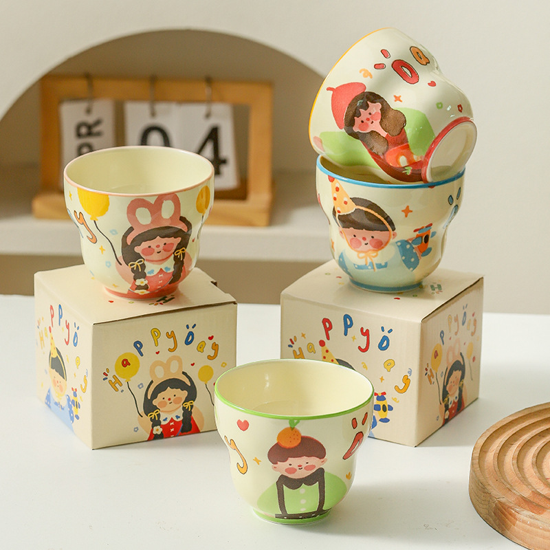 Coffee Cup for a Family of Four, Household Ceramic Cup, Cute Cartoon Breakfast Cup, Event Small Gift, Souvenir Cup Coffee Cup for a Family of Four, Household Ceramic Cup, Cute Cartoon Breakfast Cup, Event Small Gift, Souvenir Cup