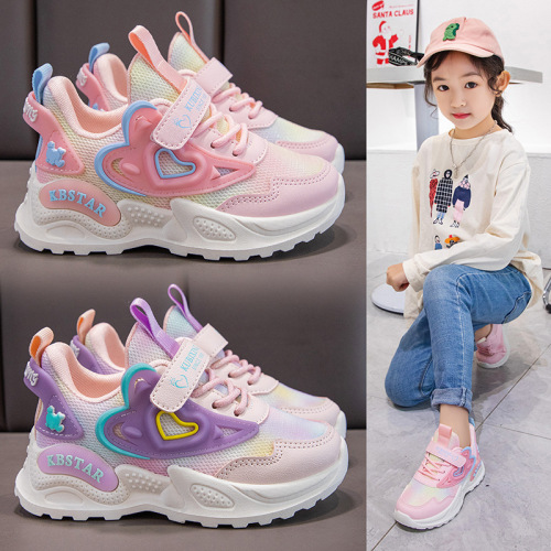 New  Spring and Autumn Comfortable and Breathable Double Mesh Leather Medium and Large Children's Sports Shoes Casual Shoes Fashionable Student Shoes