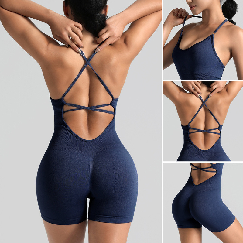 European and American Seamless One-Piece Yoga Clothes, Outdoor Beautiful Back Sports Bra, Peach Butt Fitness Clothes, Suspender One-Piece Bodysuit