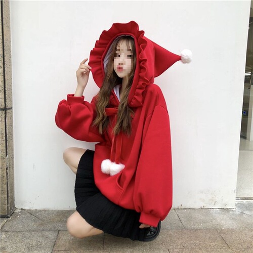 Cute and Charming Women's Winter Sweater, Korean Style Loose Fleece Lined Thick Hooded Jacket for School Girls and Best Friends