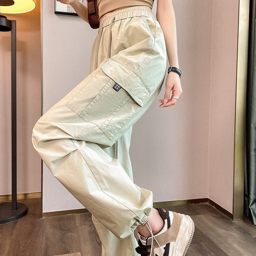 American Wide-Leg Parachute Work Pants 2024 New Men's and Women's Loose Retro Casual Camouflage Paper Bag Pants Summer Thin Model