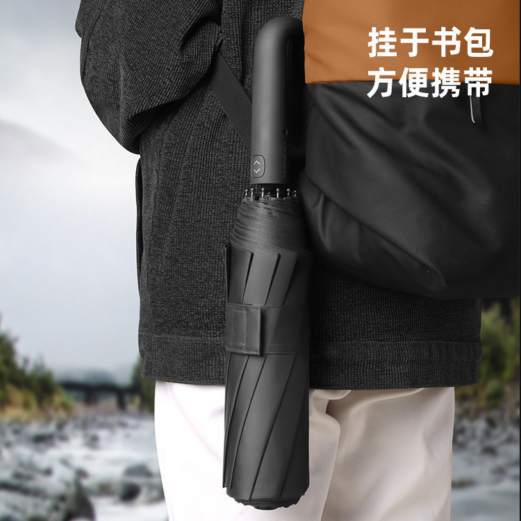 Hebilla de anillo de 10 huesos, plegable completamente automático, soleado y lluvioso, gran capacidad, doble parasol de coche resistente al viento, paraguas de protección solar