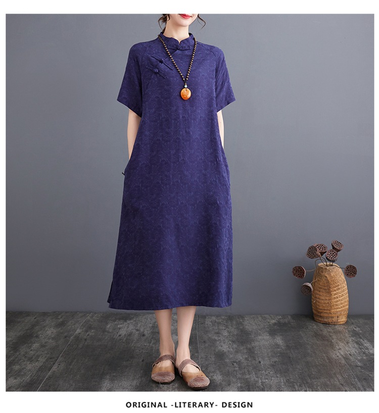 Plus-size Linen Muslim Dress With Button-up Detail And Vintage Style_voghion.com