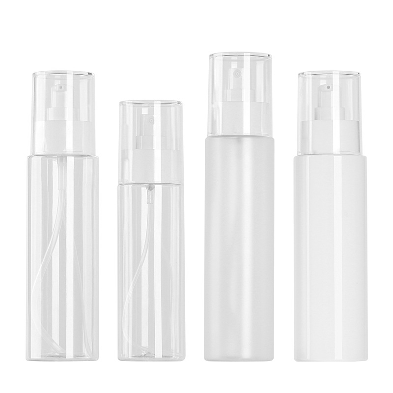 En stock Xumin 120ml blanco cabeza de la bomba botella de la prensa transparente cubierta completa botella de loción 150ml esmerilado botella de spray para mascotas