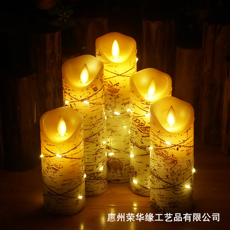Birch bark LED remote -control electronic candle imitation paradis…