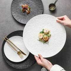 陶磁器ステーキ皿高級感洋食皿円形皿家庭用牛ステーキ皿パスタ皿ホテル個性料理皿