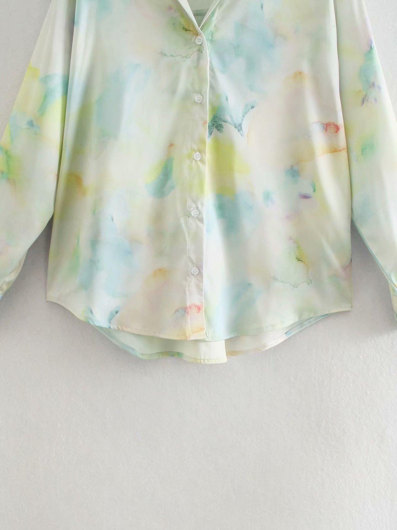 Tie-dye lapel long sleeve satin breasted blouse NSAM43291