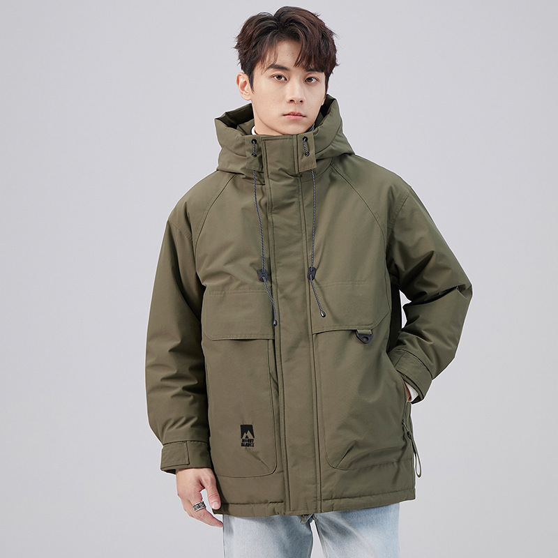 Workwear Parka down Jacket for Men, Autumn and Winter 2026 New Model, Mid-Length Thickened Hooded Coat, Men's Winter Wear