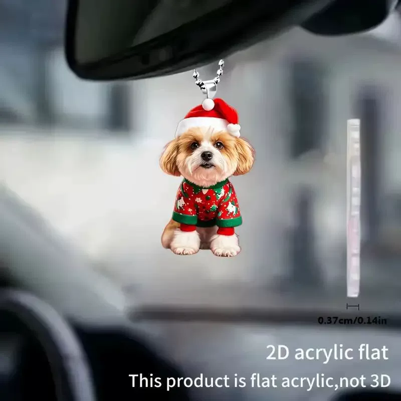 Рождество акриловой милый щенок рождественская елка украшение трансграничная новая плоская машина зеркало заднего вида украшения